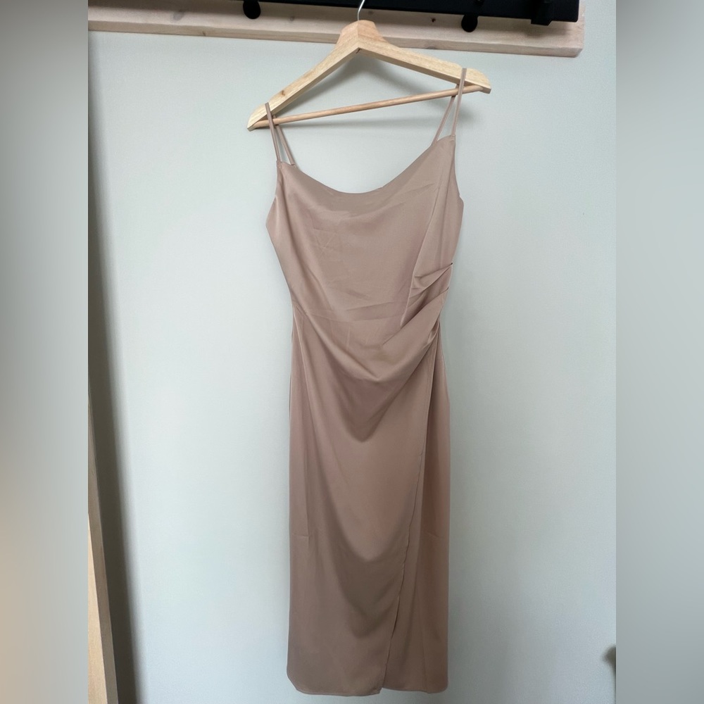 Nude Cowl Neck Wrap Dress